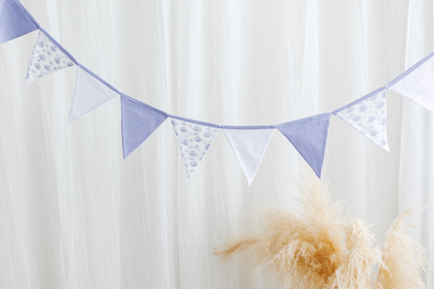 Blue bunting banner, Cotton flags for nursery, Handmade Wall Hanging.