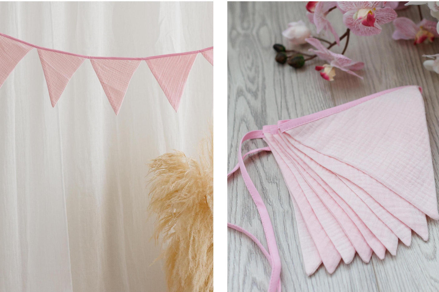 Home decor Bunting garland Beige bunting banner Cotton flags for nursery  Wall decor Pink bunting banner for nursery Baby shower decor